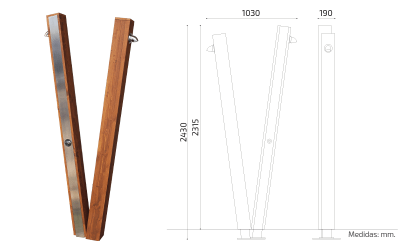 Duchas Win exterior acero inoxidable y madera